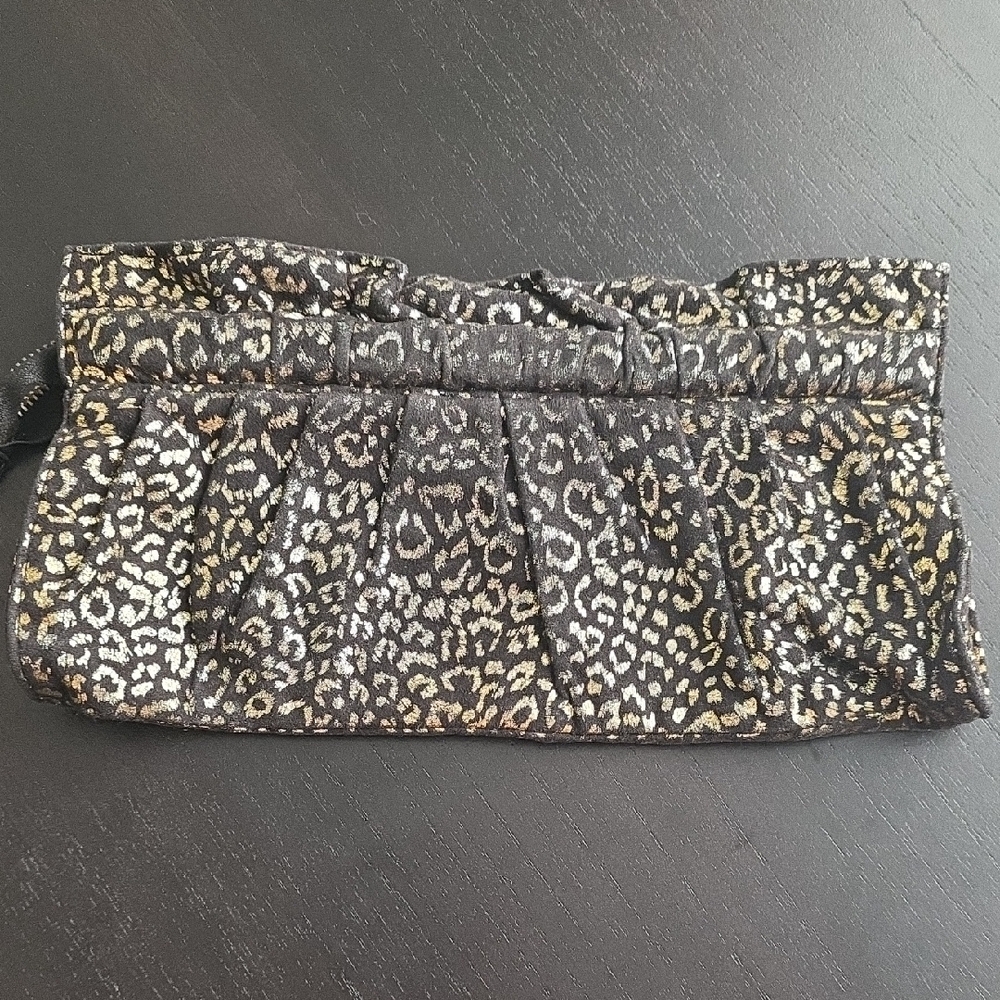 Express Black and Metallic Gold Leopard Print Clutch